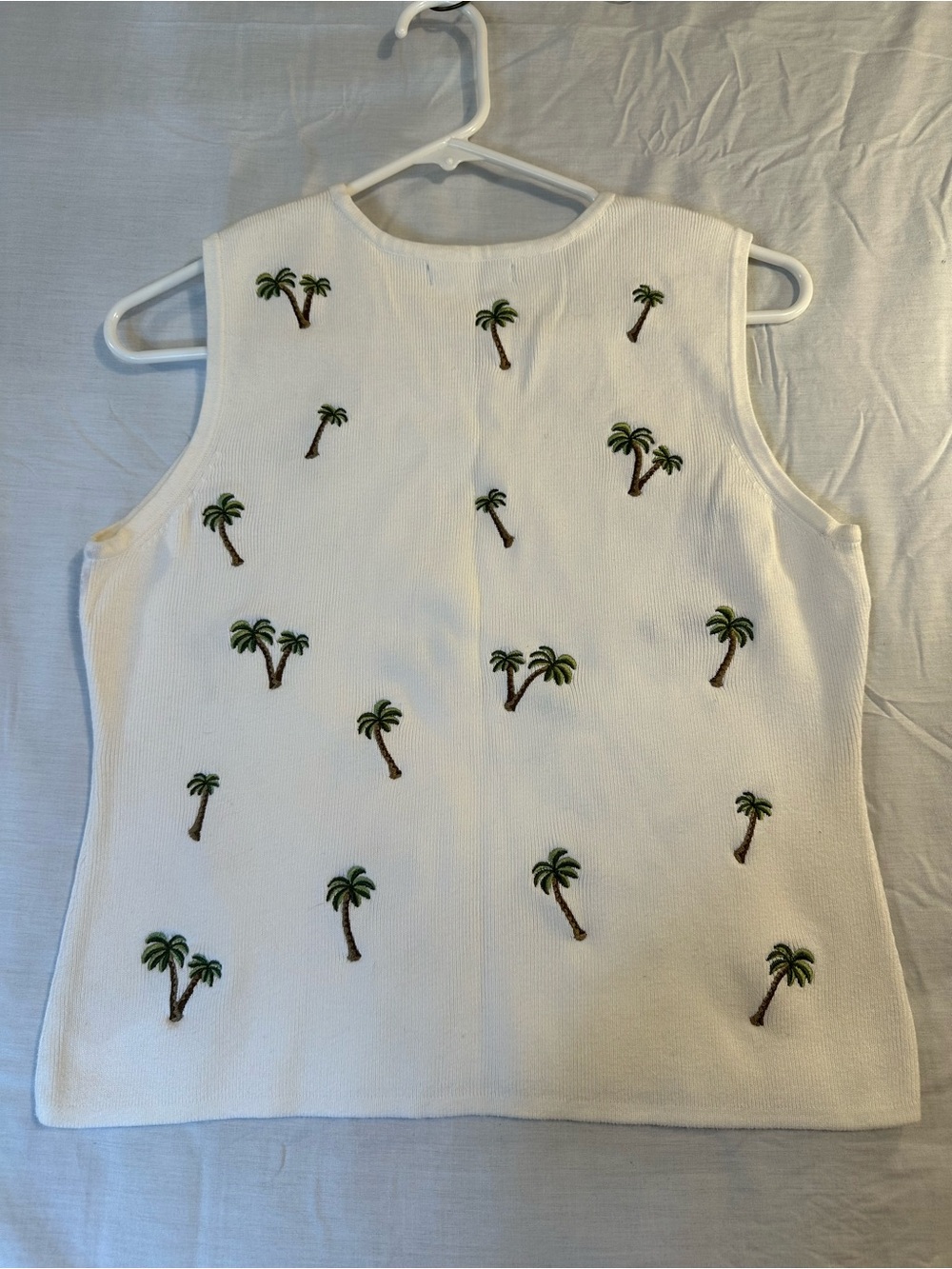 Alexandra Bartlett White Palm-Embroidered Tank Top